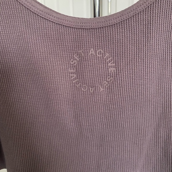 Set Active Waffle Knit Scoop Neck Logo Cropped Tank Top Brown Smoke Size M or L - Picture 4 of 8
